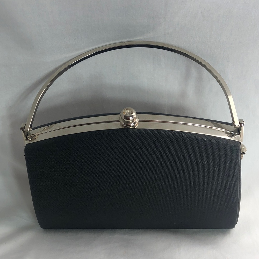 Classic Black Hard Bodied Evening Bag With Silver-Tone  Hardware - Picture 5 of 14